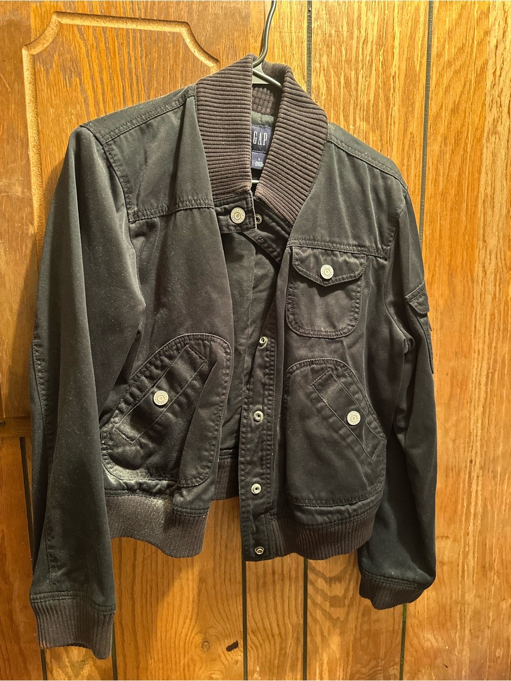 GAP Men's Dark Black Bomber Jacket with Ribbed Collar